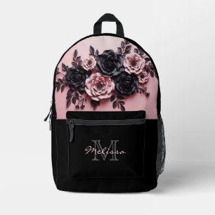 Sac À Dos Imprimé Roses 3D Rose Et Noir