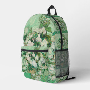 Sac À Dos Imprimé Roses blanches de Van Gogh - Art floral menthe vin