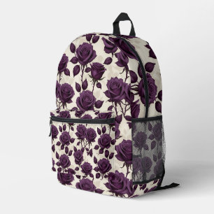 Sac À Dos Imprimé Roses Foncées Brillantes Sur Fond Ivoire