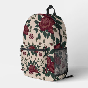 Sac À Dos Imprimé Roses Rouge Foncé Avec Feuilles Vertes