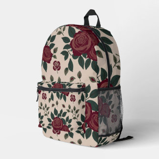 Sac À Dos Imprimé Roses Rouge Foncé Avec Feuilles Vertes