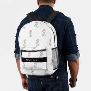 Sac À Dos Imprimé Roses Rouges, Motif De Roses, Votre Nom