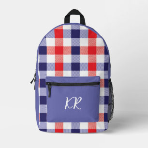 Sac À Dos Imprimé Rouge Bleu À damiers Plaid Motif Initiales