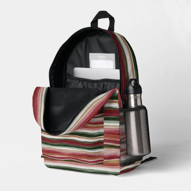 Sac À Dos Imprimé Rouge Vert Blush Blanc Or Rayures (Coin arrière droit (ouvert))