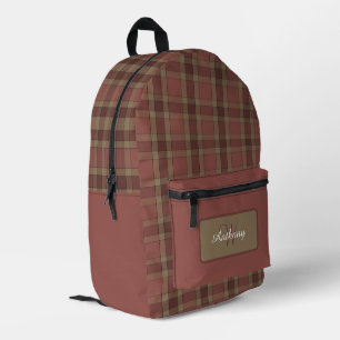 Sac À Dos Imprimé Rust et Tan Plaid Motif - Personnalisé