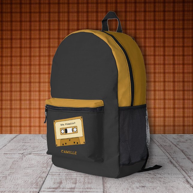 Sac À Dos Imprimé Sacoche Bande Noire (Cassette Tape Black Backpack)