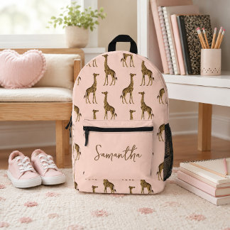 Sac À Dos Imprimé Safari de girafe rose et marron