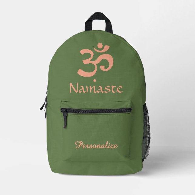 Sac À Dos Imprimé Sage Green Zen Design avec Namaste & Nom (Recto)