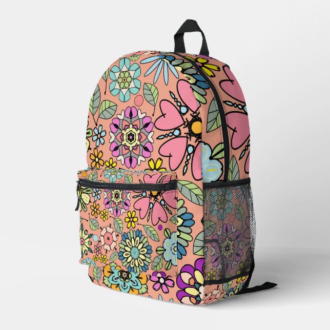 Sac À Dos Imprimé Saison Printemps Retro Couleurs Fleurs Motif sans  (Coin arrière droit)