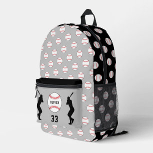 Sac À Dos Imprimé Silhouette du joueur de baseball gris Nom Numéro