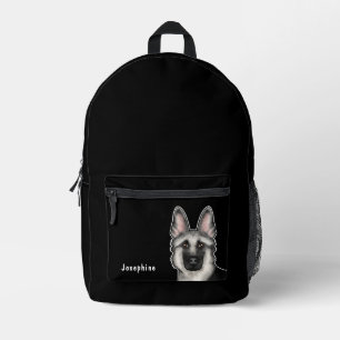 Sac À Dos Imprimé Silver Sable Allemand Berger Tête Et Nom Noir