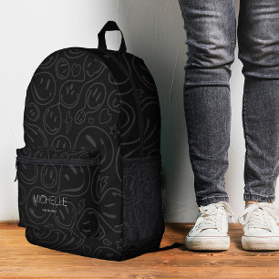 Sac À Dos Imprimé Smile Ado tendance élégant Doodles gris-noir