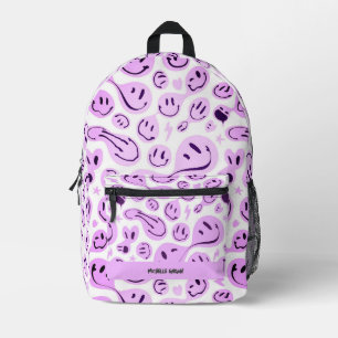 Sac À Dos Imprimé Smile Face élégant Retour à l'école Pastel Purple