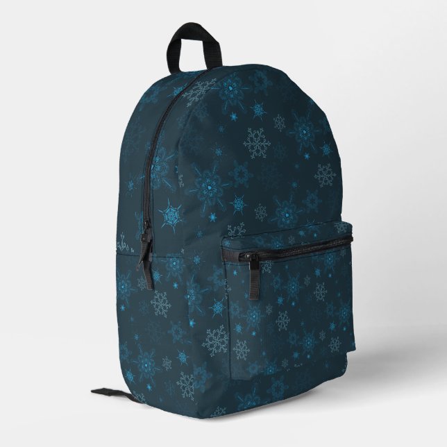 Sac À Dos Imprimé Snowflake hiver bleu sans couture motif (Coin arrière gauche)