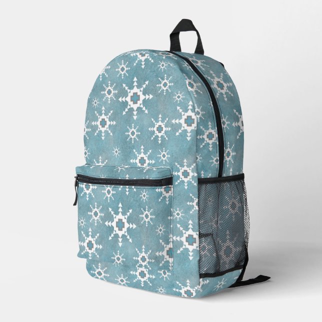 Sac À Dos Imprimé Southwest Winter Blue & White Geometry Snowflon (Coin arrière droit)