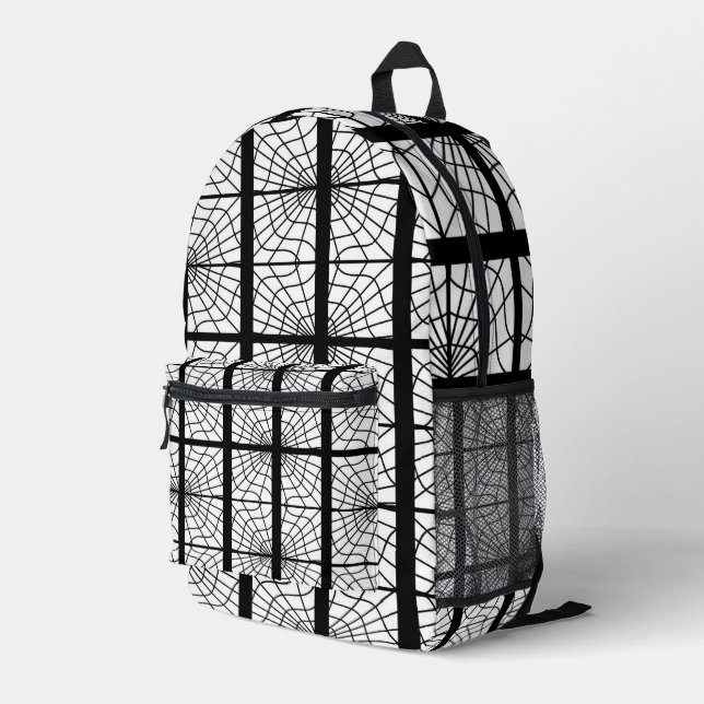 Sac À Dos Imprimé Spider Web Print Backpack In Black and White (Coin arrière droit)