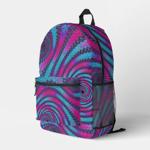 Sac À Dos Imprimé Spirale fractale magenta et cyan vibrant néon funk