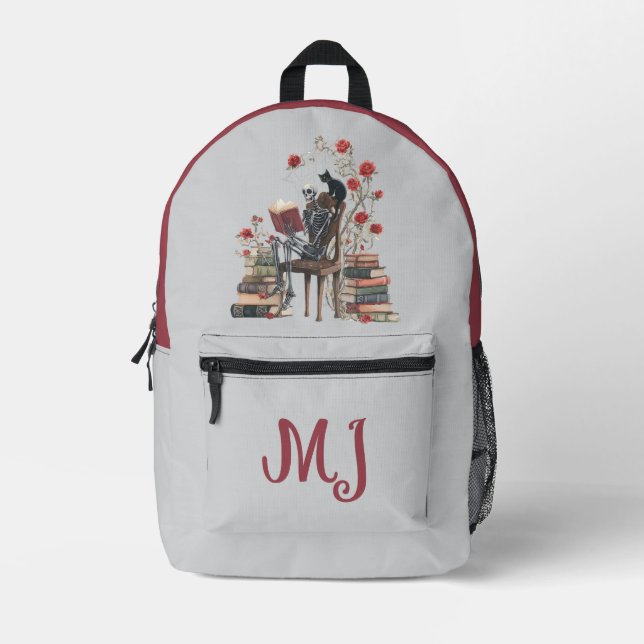 Sac À Dos Imprimé Squelette gothique Scholar Lecture Livre & Chat no (Recto)