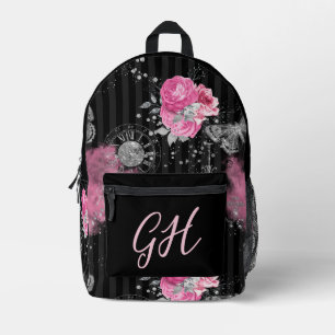 Sac À Dos Imprimé Steampunk Élégance Roses roses sur noir