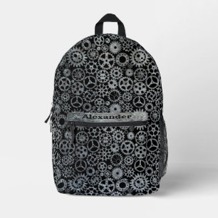 Sac À Dos Imprimé Steampunk Silver Zinc Bronze Gears Nom personnalis