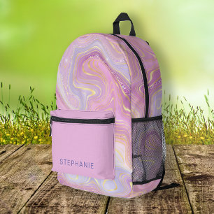 Sac À Dos Imprimé Strata en marbre doré Mauve personnalisée