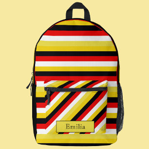Sac À Dos Imprimé Stripes Nom coloré Moderne Sur Rouge Noir Jaune