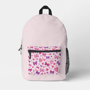 Sac À Dos Imprimé Style Coquette Rose Violet Nœud & Motif de Cœur