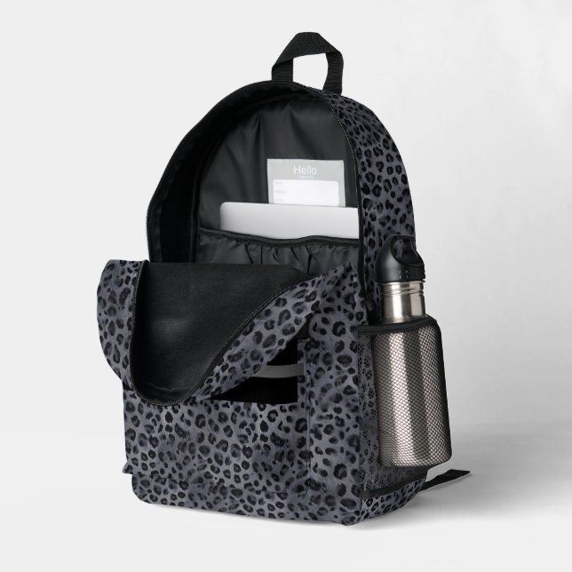Sac À Dos Imprimé Stylishly Wild Personnalisé Grey & Black Leopard (Coin arrière droit (ouvert))