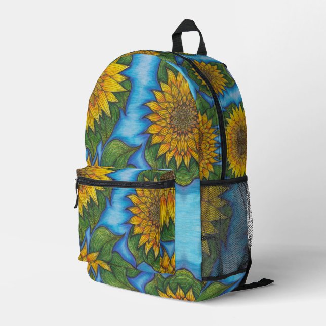 Sac À Dos Imprimé Sunflower Print Backpack Yellow Blue Black (Coin arrière droit)