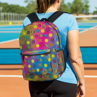 Sac À Dos Imprimé Super Hippie Peace Love et Pickleball