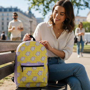 Sac À Dos Imprimé Super jaune violet moderne Floral Personnalisé