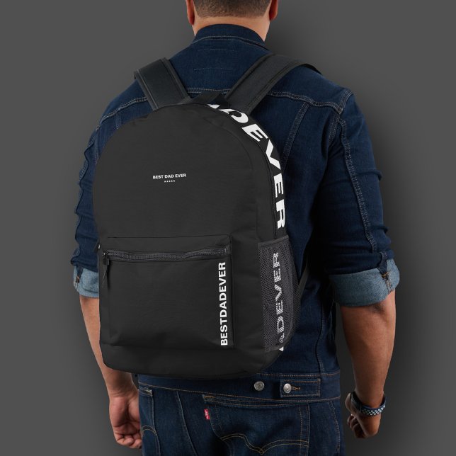 Sac À Dos Imprimé Super Papa Style Noir Blanc Gras Moderne  (Stylish Best Dad Ever Black White Bold Modern Printed Backpack
)