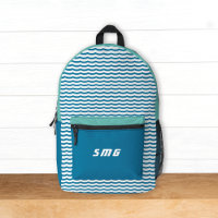 Surf Aqua Blue Waves Monogrammes Initiales Enfants