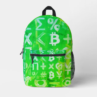 Sac À Dos Imprimé Symboles de Bitcoin (Bénéfice Lumineux Vert - 2)