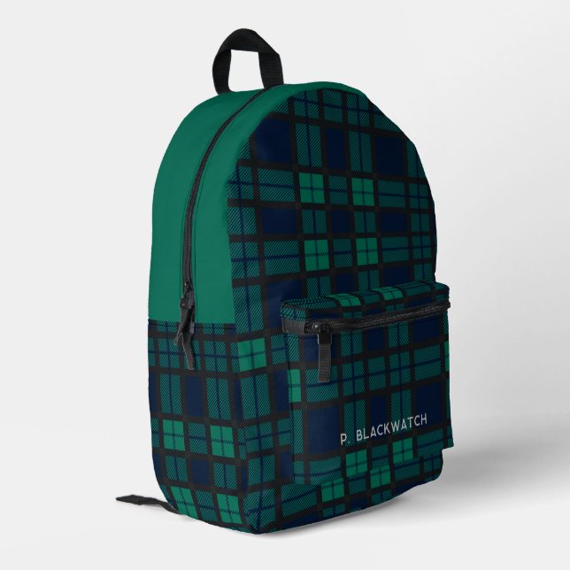 Sac À Dos Imprimé Tartan bleu vert tacheté personnalisé rustique (Coin arrière gauche)