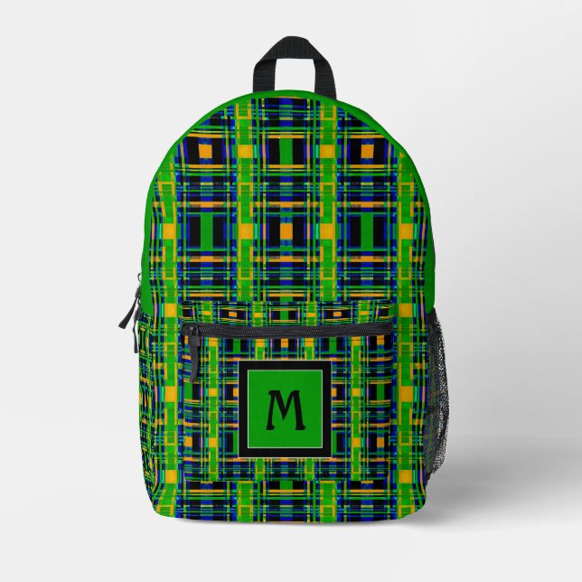 Sac À Dos Imprimé Tartan Motif Plaid Check vert orange noir (Recto)
