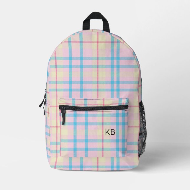 Sac À Dos Imprimé Tartan rose et bleu plaqué Vérifier Monogrammes In (Recto)