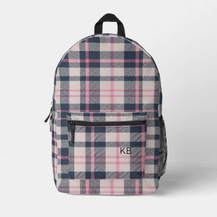 Sac À Dos Imprimé Tartan rose Fille Vérifier Monogrammes Initiales