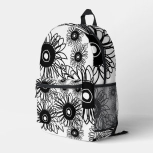 Sac À Dos Imprimé Tatouage Tournesol Floral Noir Blanc Tatouage Fleu