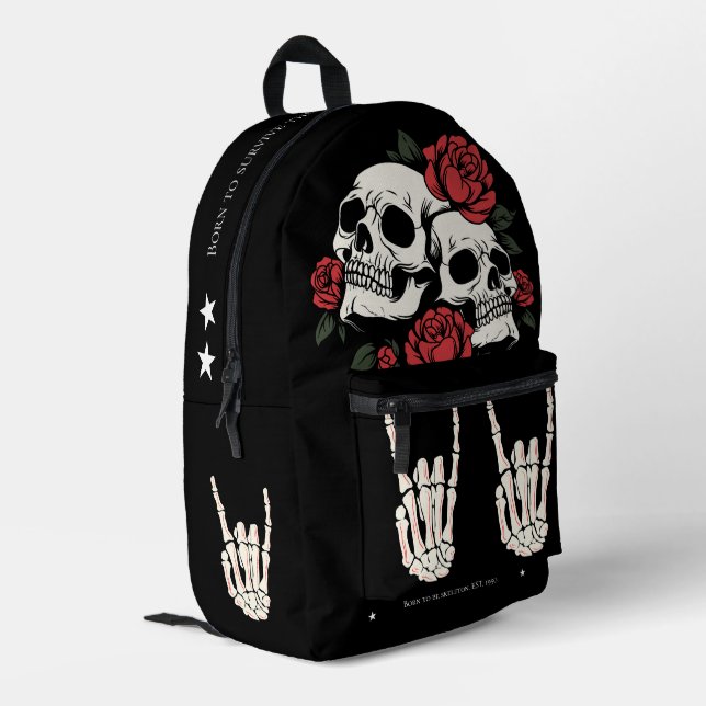 Sac À Dos Imprimé tatouage traditionnel du crâne rouge roses Noir (Coin arrière gauche)