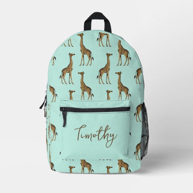 Sac À Dos Imprimé Tendance Giraffe Imprimé Mint et Or (Recto)