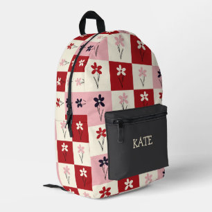 Sac À Dos Imprimé Tendance Rétro Damier Floral Nom Personnalisé