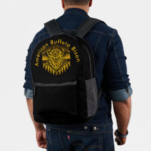 Sac À Dos Imprimé Tête de bison d'or avec montagnes et arbres