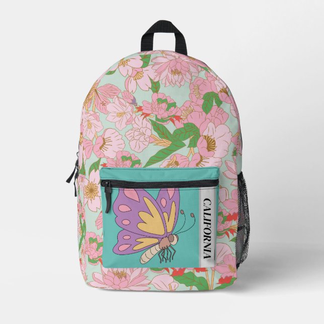 Sac À Dos Imprimé Texte personnalisé floral girly avec papillon mign (Recto)
