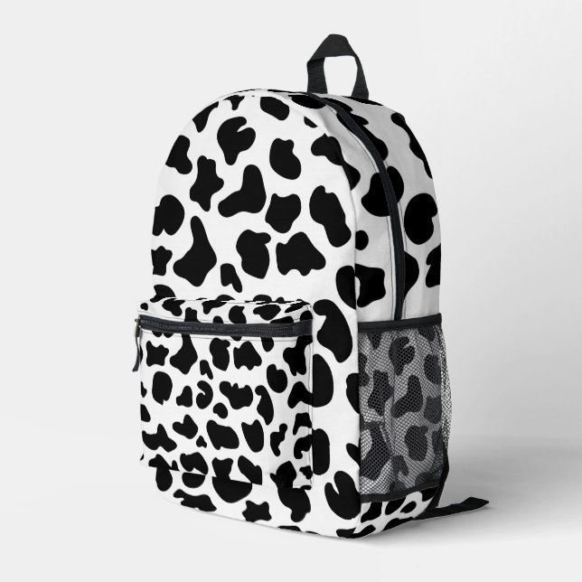 Sac À Dos Imprimé Textures de vache noire et blanche (Coin arrière droit)