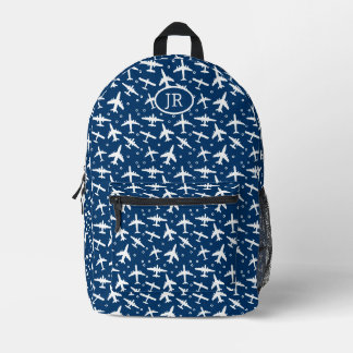 Sac À Dos Imprimé Thème de l'aviation d'avion Monogramme bleu et bla