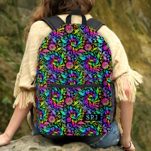 Sac À Dos Imprimé Tiedye Retro Hippie Fleur Motif Personnalisé Monog