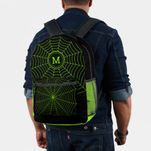 Sac À Dos Imprimé Toile d'araignée verte de néon noir Monogramme d'H