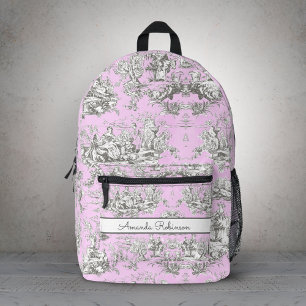 Sac À Dos Imprimé Toile de Jouy Florale Monogramme Rose Vintage