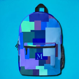 Sac À Dos Imprimé Tons de bleu - votre monogramme
